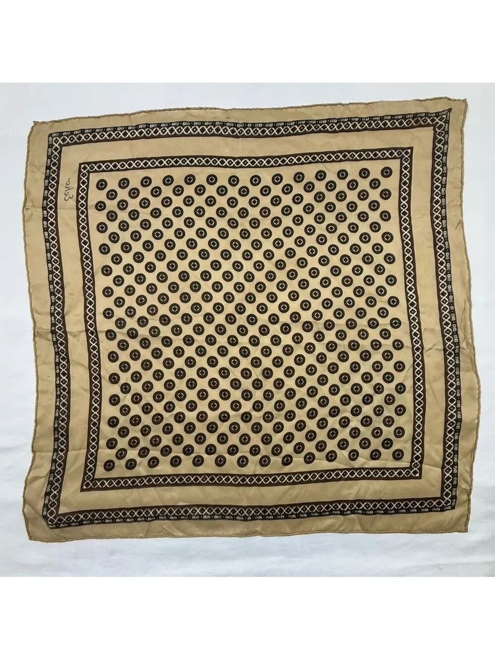 Echo Scarf Vintage Brown Tan Geometric Print Hand Rolled